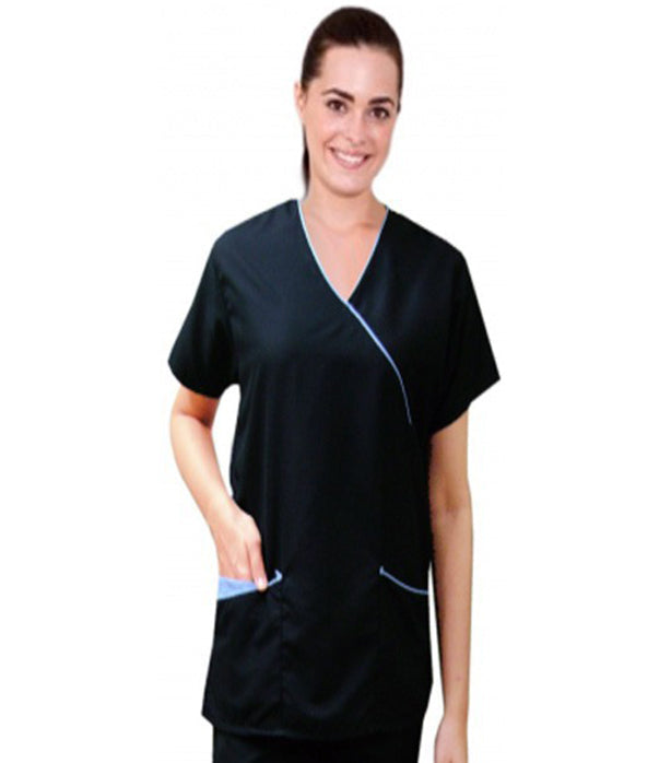 Microfiber Stretch top mock wrap 3 pocket half sleeve