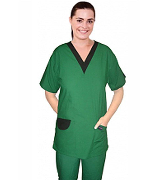Poplin Top v neck 2 pocket half sleeve with v contrast and 2 pocket flaps