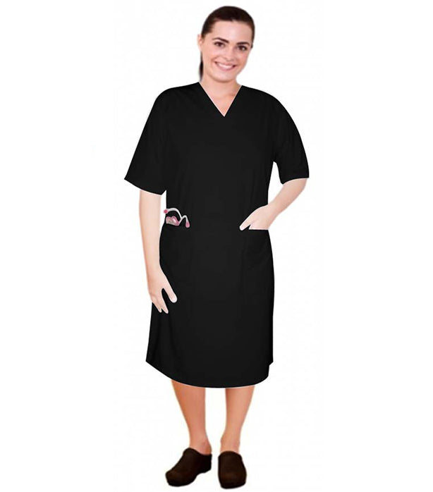Microfiber v neck half sleeve nursing dress with zip and 2 front pockets knee length