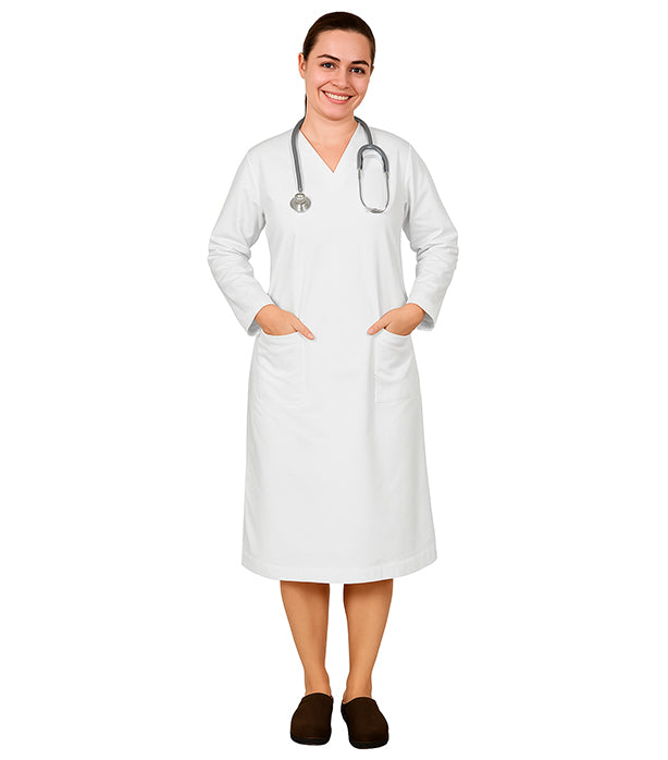 Poplin Women Nursing Dress V Neck Knee length with Zip - 2 Front Pockets, Full Sleeves