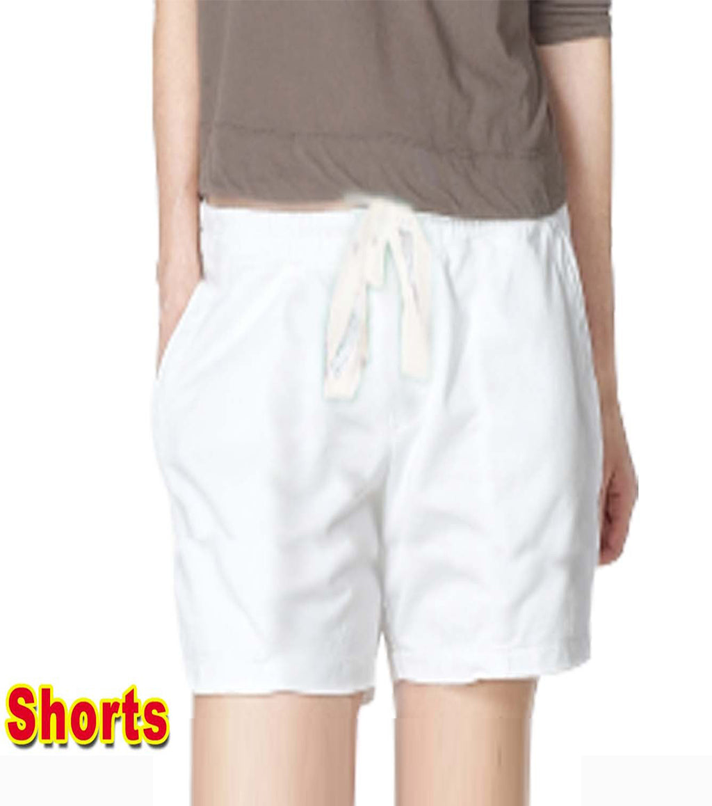 Poplin fabric short with 2 side pocket 1 back pocket elasticated twill drawstring (white) (inseam is 5 inches)