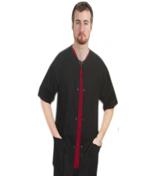 Poplin Round-Neck Front Open 3 pocket solid half sleeve unisex Top With Snap Buttons
