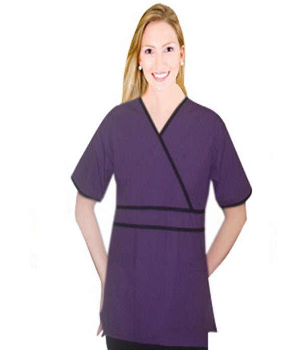 Poplin Crossover Top Horizontal Piping Solid 2 Pocket Half Sleeve