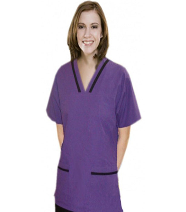 Poplin Contrast bias v-neck tunic style 2 pocket top half sleeve