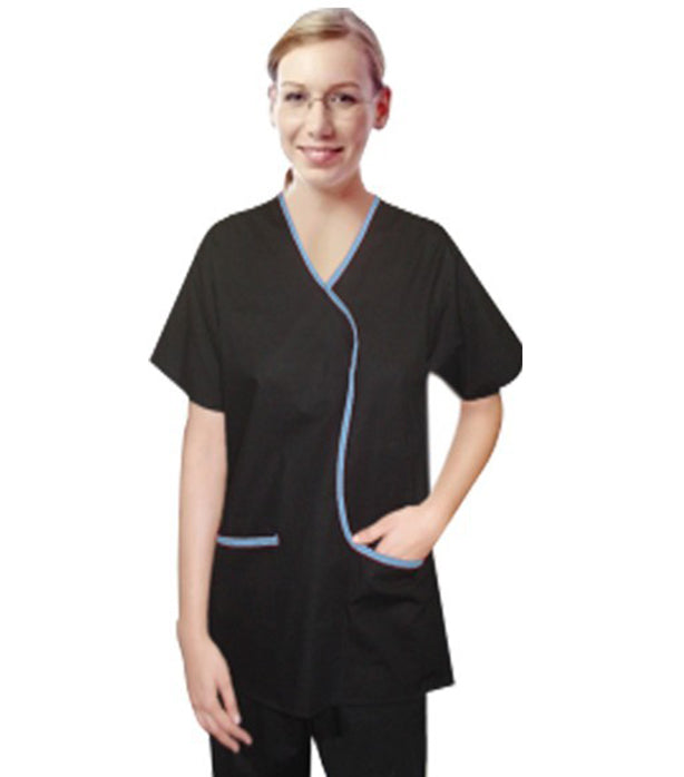 Poplin Top 2 Pocket Ladies Half Sleeve Contrast Piping L Style Top Solid