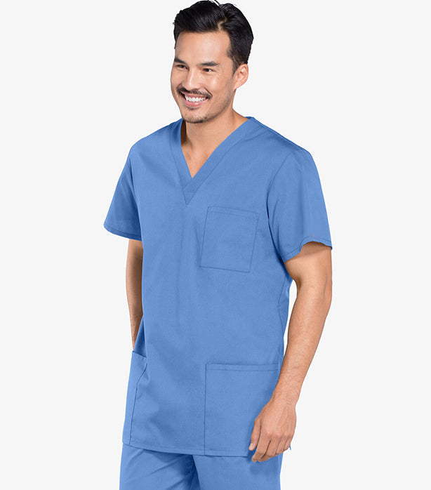 Only For Usa Clearance Bundle Pack of Poplin Unisex V-Neck Scrub Top - 3 Pockets, Half Sleeve in Ceil Blue Color and Sizes: 7 Pes of Large,6 Pes of XL,and 6 Pes of 2XL