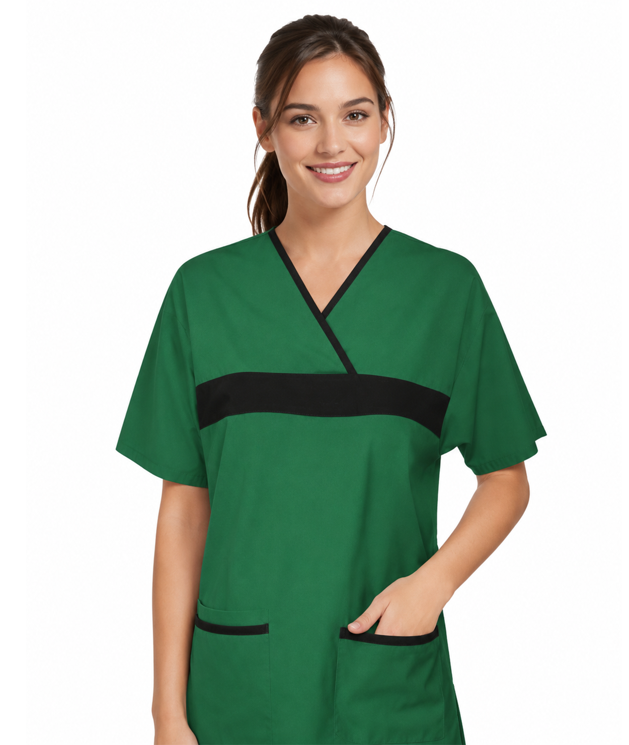Poplin Set 5 pocket ladies fashion contrast style solid top half sleeve (top 2pkt with bottom 3pkt)