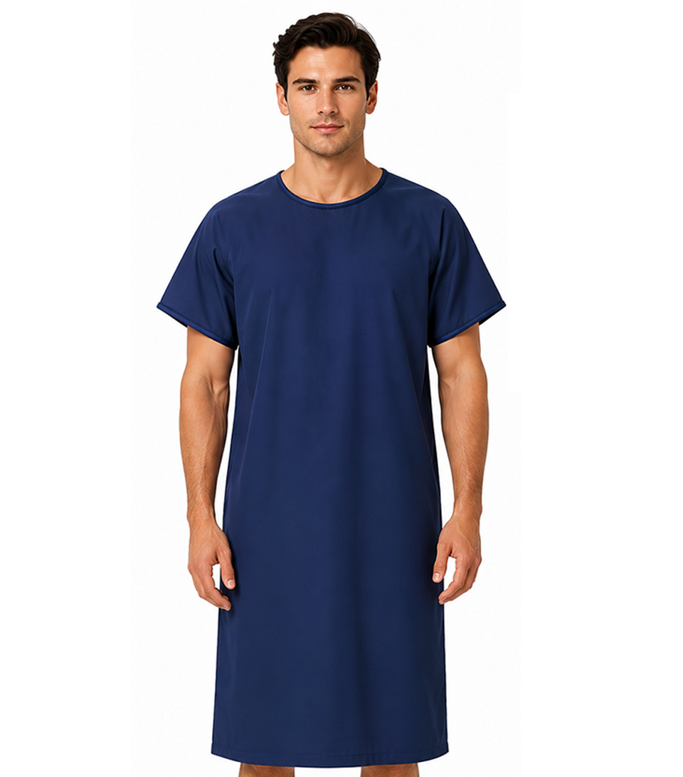 Poplin Fabric New Patient gown back open half sleeve with matching piping, tie-able OR Velcro(+0.5)