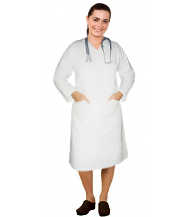 Poplin Fabric Nursing dress full sleeve elastic waist v neck with 3 front pockets below knee length