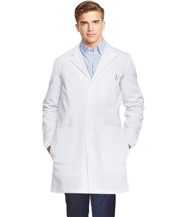 Poplin labcoat unisex full sleeve with plastic buttons solid pleated 3 front pockets with Access to Pockets from Side