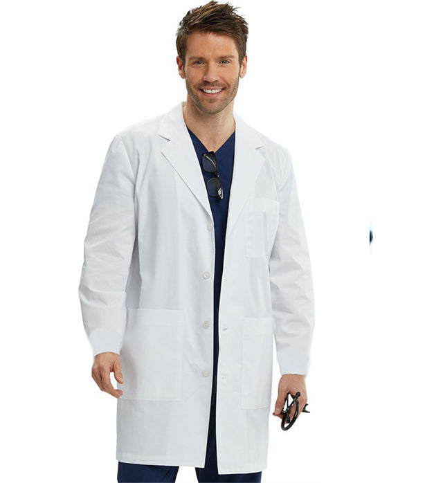 Poplin labcoat unisex full sleeve with Rib Cuff Sleeves with plastic buttons 3 pocket solid pleated