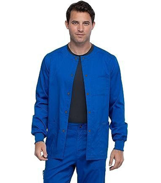 Microfiber Stretch Scrub Jacket 3 pocket solid full sleeve unisex with rib and snap button