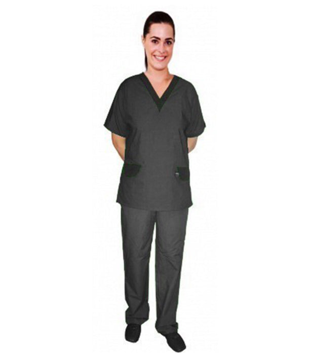 Microfiber Stretch Scrub Set V-Neck with Contrast V with Flap at Pockets  Half Sleeve (Top 2pkt with Pant 2 pkt Bootcut)