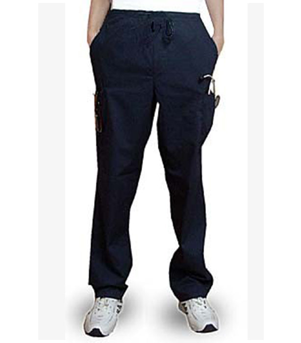 Poplin Unisex Below Elastic Scrub Pant - 6 Pockets (2 Side, 2 Cargo, 1 Back, 1 Cell Phone Pocket) Half Elastic Waistband with Matching Drawstring