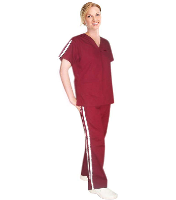 Poplin Women Double Vertical Style Trim Scrub Set - 4 Pocket (2 Pockets Top & 2 Pockets Bootcut Pant), Half Sleeves