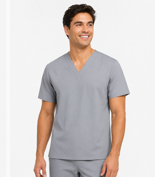 Poplin Unisex V-Neck Scrub Top - Without Pocket, Half Sleeve