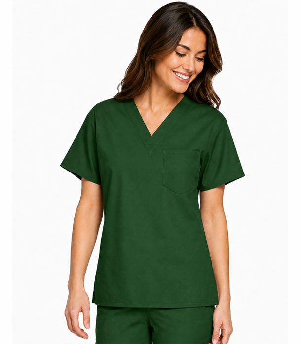 Poplin Women's V-Neck Scrub Top - 1 Pocket, Half Sleeve