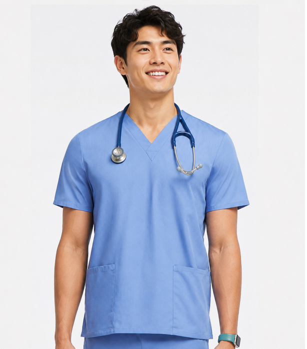 Poplin Unisex V-Neck Scrub Top - 2 Pockets, Half Sleeve
