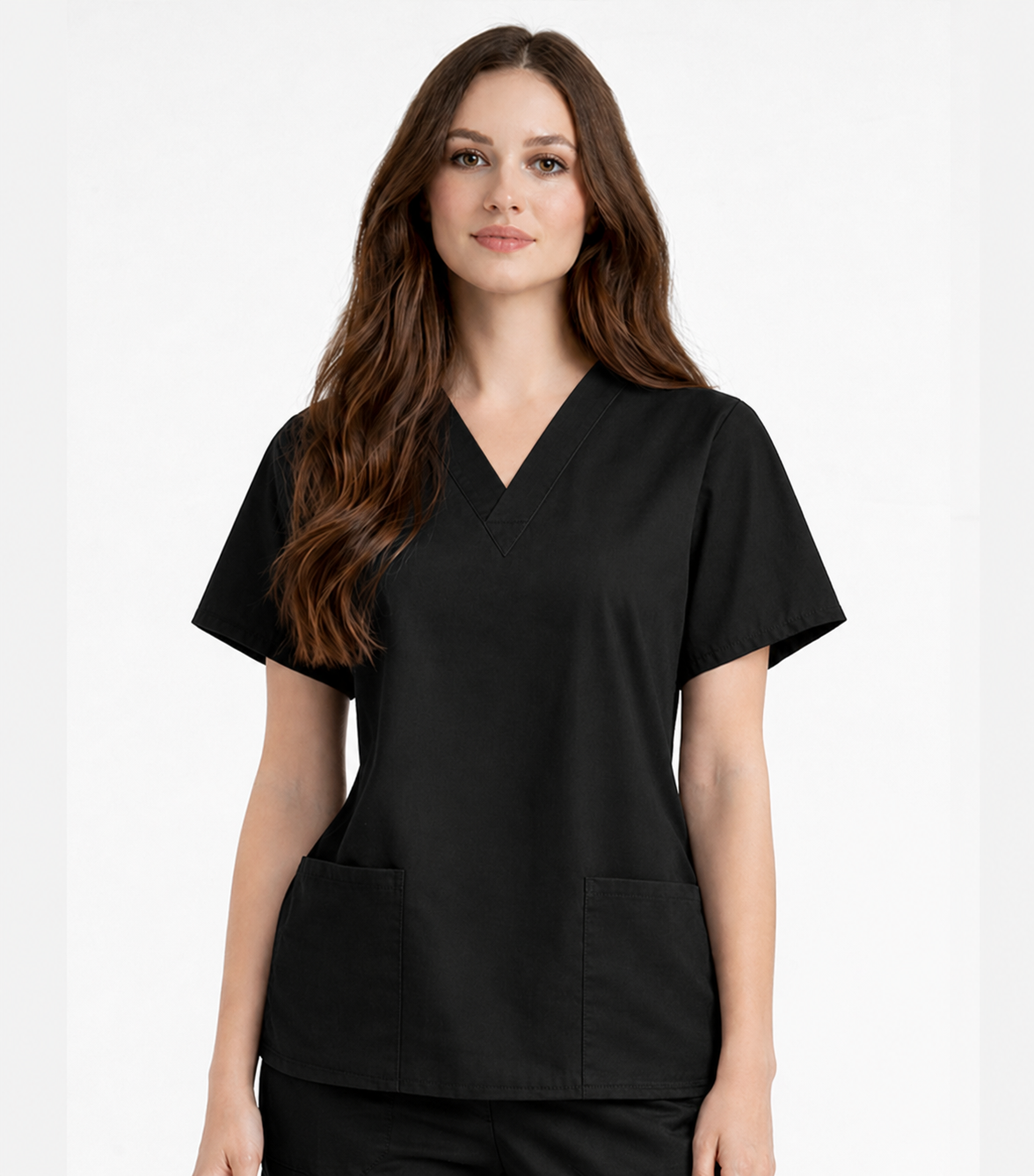 Poplin Women's V-Neck Scrub Top - 2 Pockets, Half Sleeve