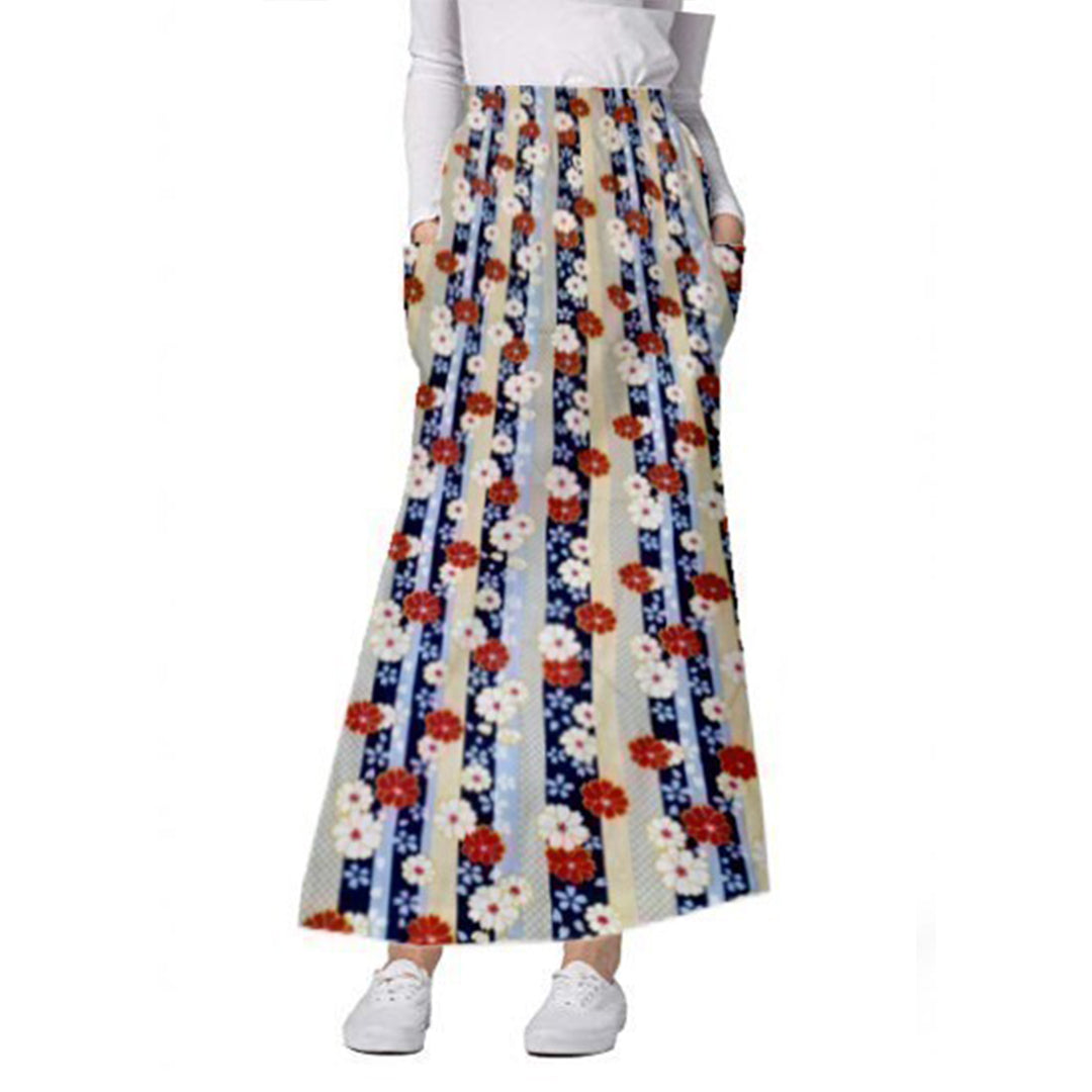 Printed Women's A-Line Skirt with 2 Cargo Pockets full Elastic Waistband with Drawstring