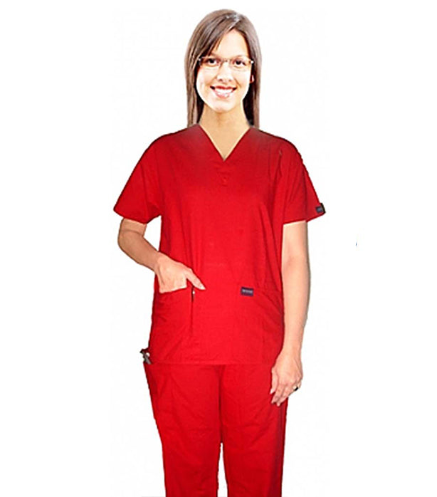 Stretchable Scrub set 5 pocket solid ladies half sleeve (top 2 pocket with 1 pencil pocket and pant 1 cargo pocket & 1 back pocket) in 35% Cotton 63% Polyester 2% Spandex