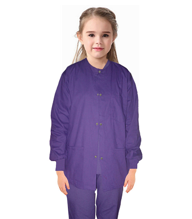 Child scrub jacket solid full sleeve with rib 3 pocket snap button