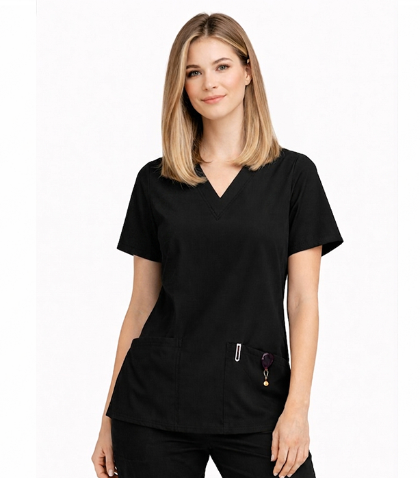 Microfiber Women's V-Neck Scrub Top - 2 Pockets with Pencil Slot, Half Sleeve