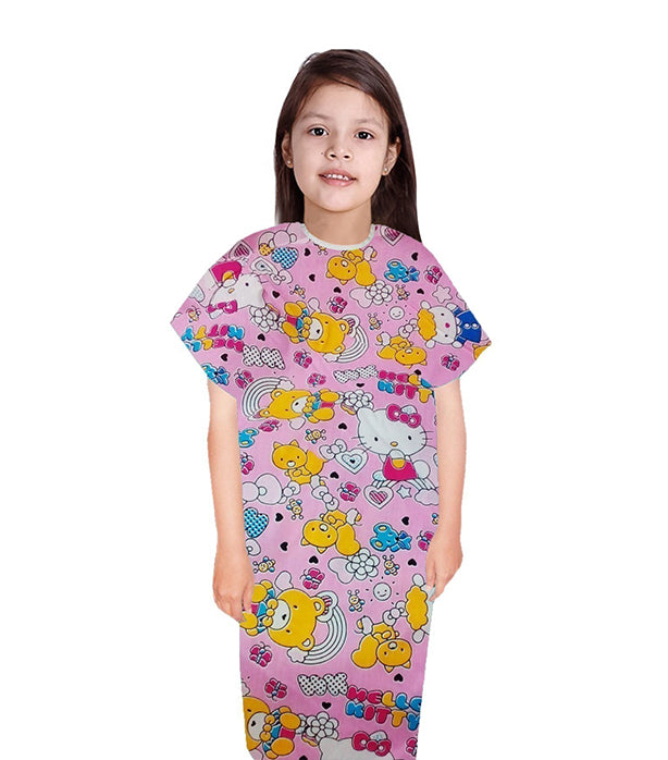 Children Printed Patient Gown Half Sleeve Back Open, Tie-able from Two Points