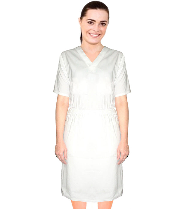 Poplin Fabric Nursing dress half sleeve elastic waist v neck without pockets below knee length